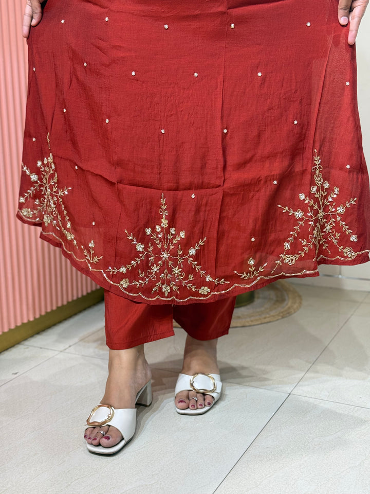 Coral Mul Chanderi semi Party Collection with Cut Dana Work (Restocked)| R206