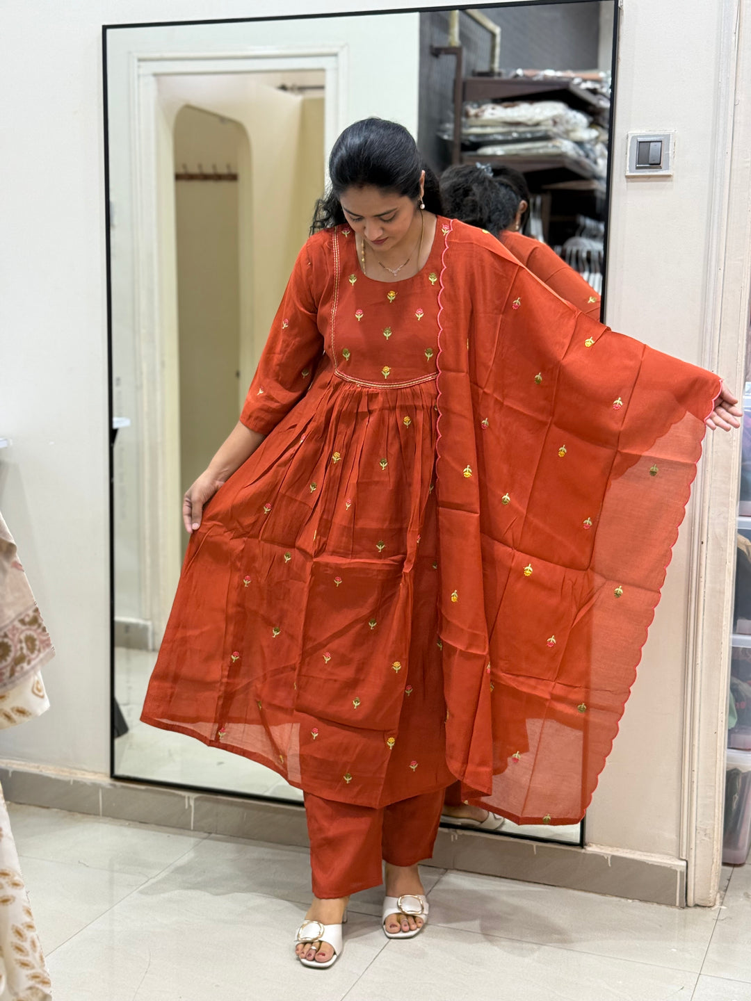 Mul Chanderi with cute Embroidery work | R208