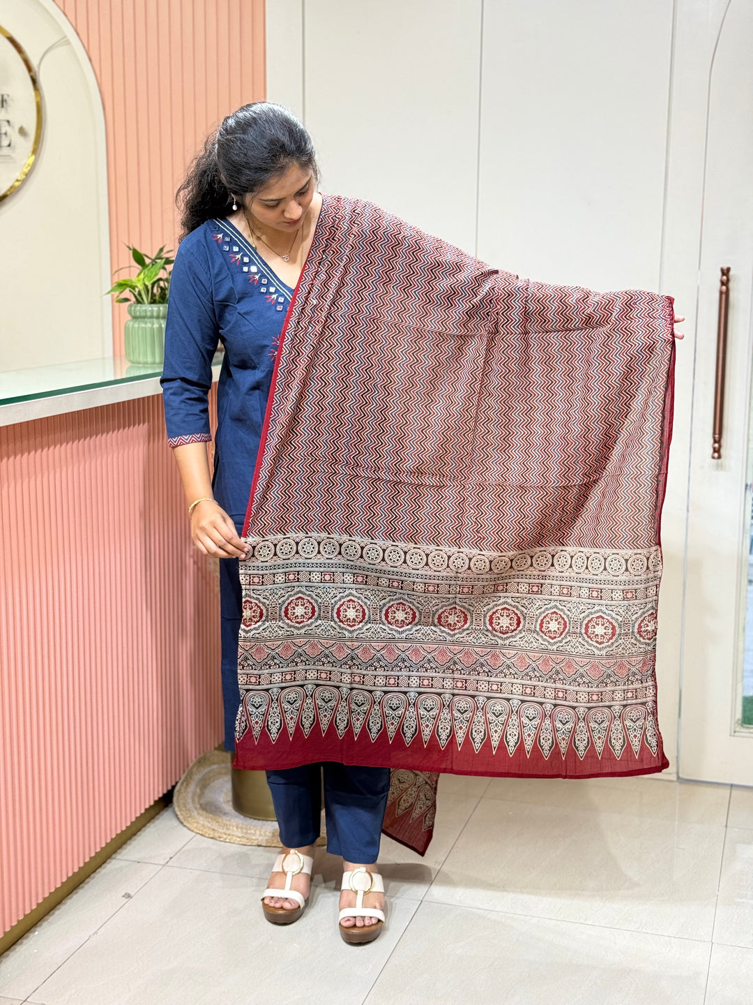 Cotton Collection with Real Mirror Work (Ajrakh Print Dupatta) | R210