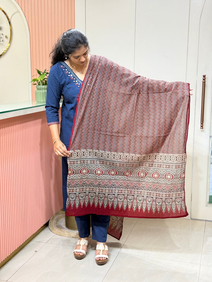 Cotton Collection with Real Mirror Work (Ajrakh Print Dupatta) | R210