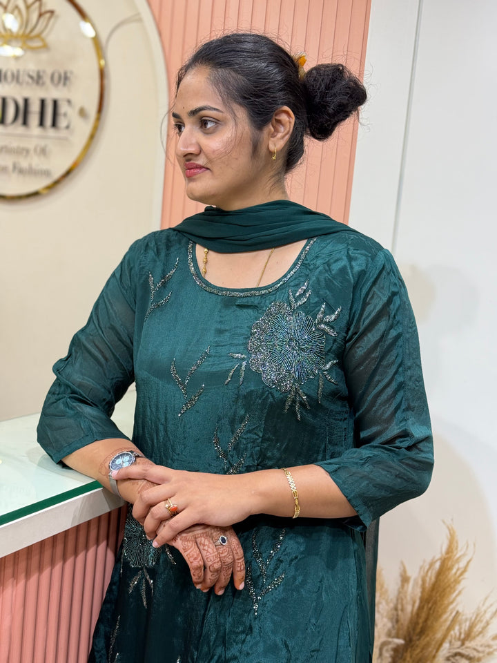 Pure Chinnon Premium 3 Pc Collection – Heavy Handwork Party Wear | R177