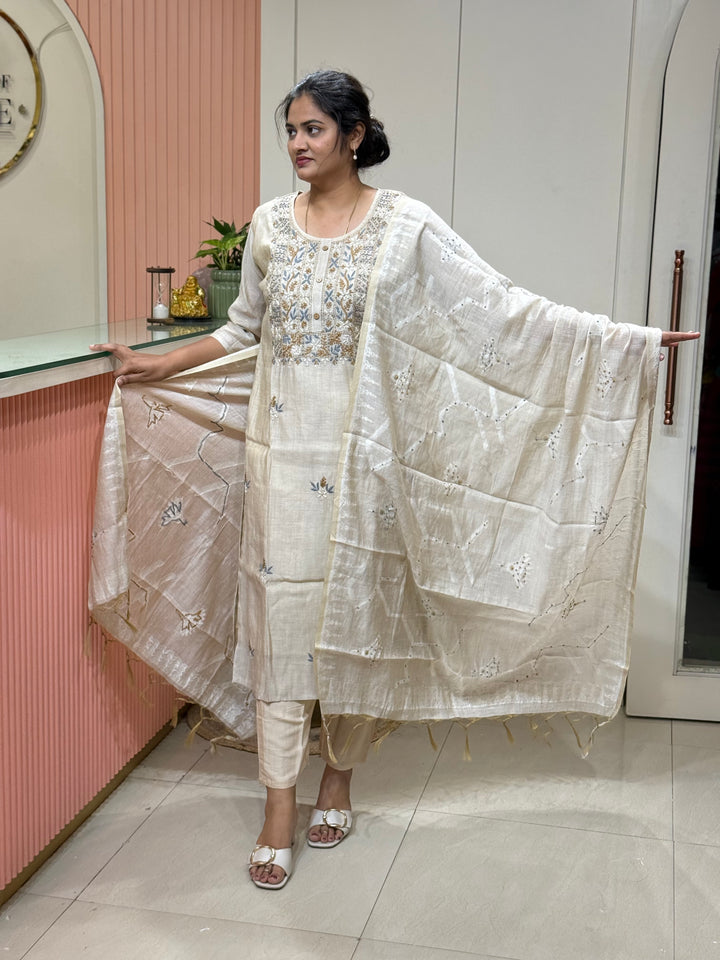 Pure Jamdani Collection with full Length Dupatta and Hand embroidery work (Cotton Lining )| R211