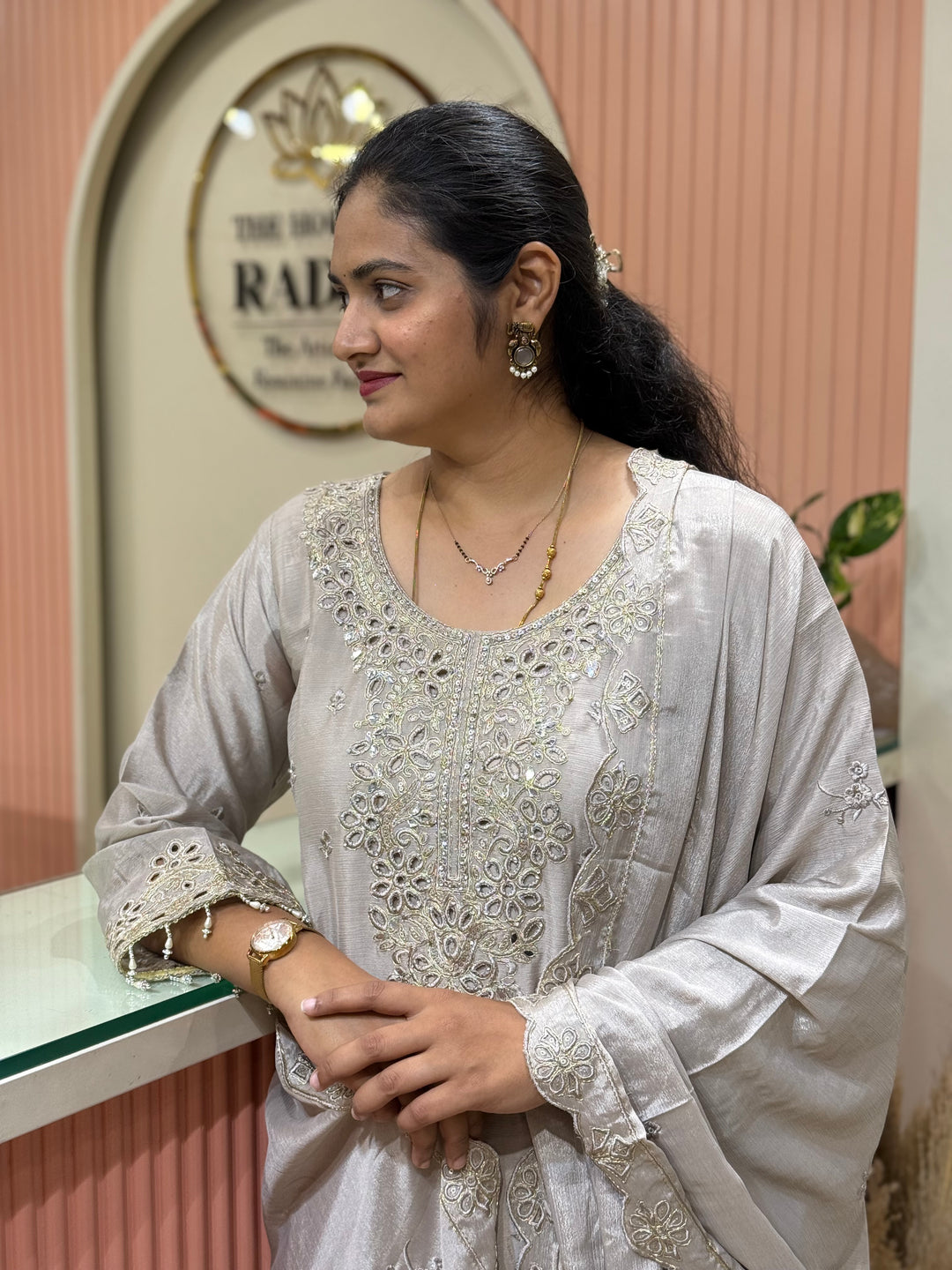 Pure Tissue Silk Collection with Beautiful Work ( flare Plazo) | R148