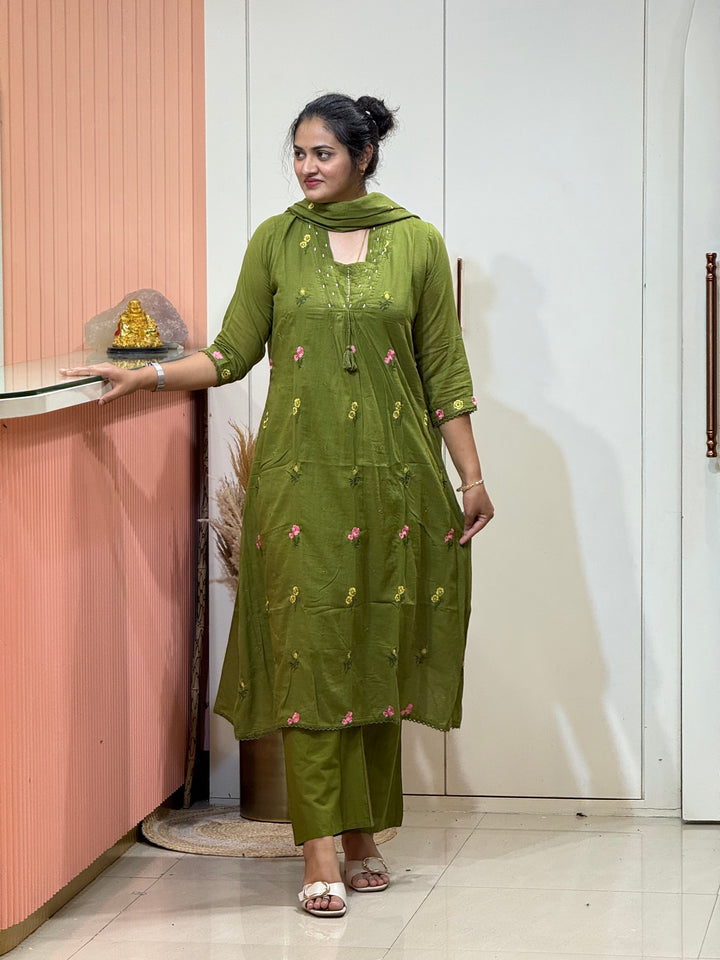 Mul Cotton Beautiful Embroidery work, cotton Lining  | R176￼