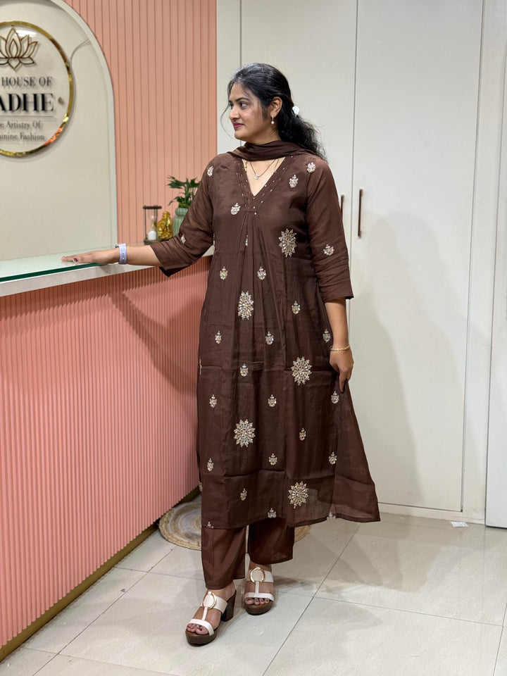 Coral Mul Chanderi Collection Semi Party Wear (Cut Dana &amp; bead Work) A -Line Pattern | R214