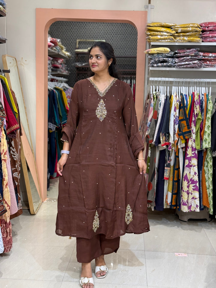 Mul Chanderi Silk 3 Pc Kurta Set | Party Wear| R138
