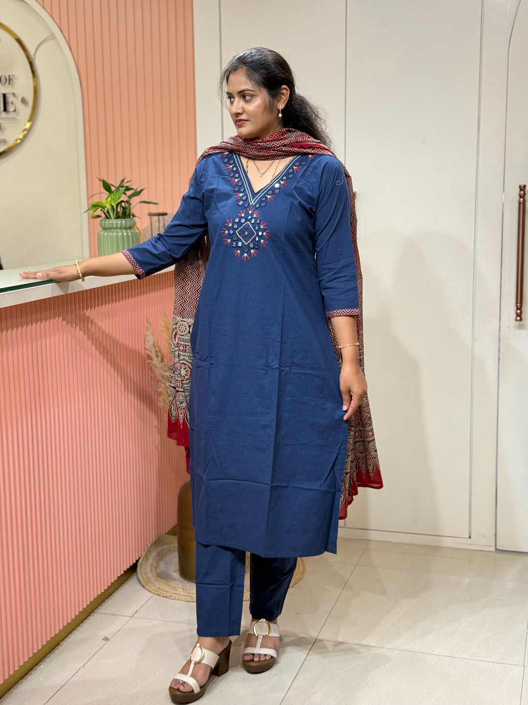 Cotton Collection with Real Mirror Work (Ajrakh Print Dupatta) | R210