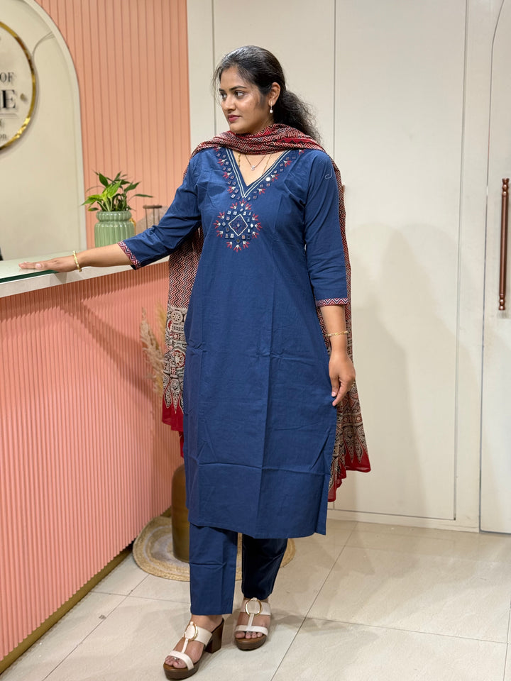 Cotton Collection with Real Mirror Work (Ajrakh Print Dupatta) | R210