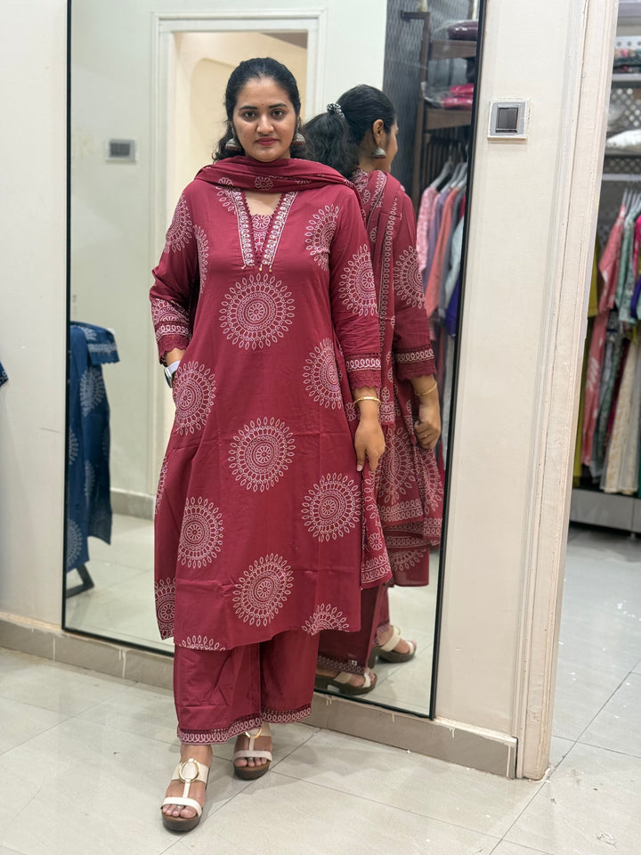 60-60 Cotton A-Line 3 Pc Kurta Set with Palazzo – RADHE97