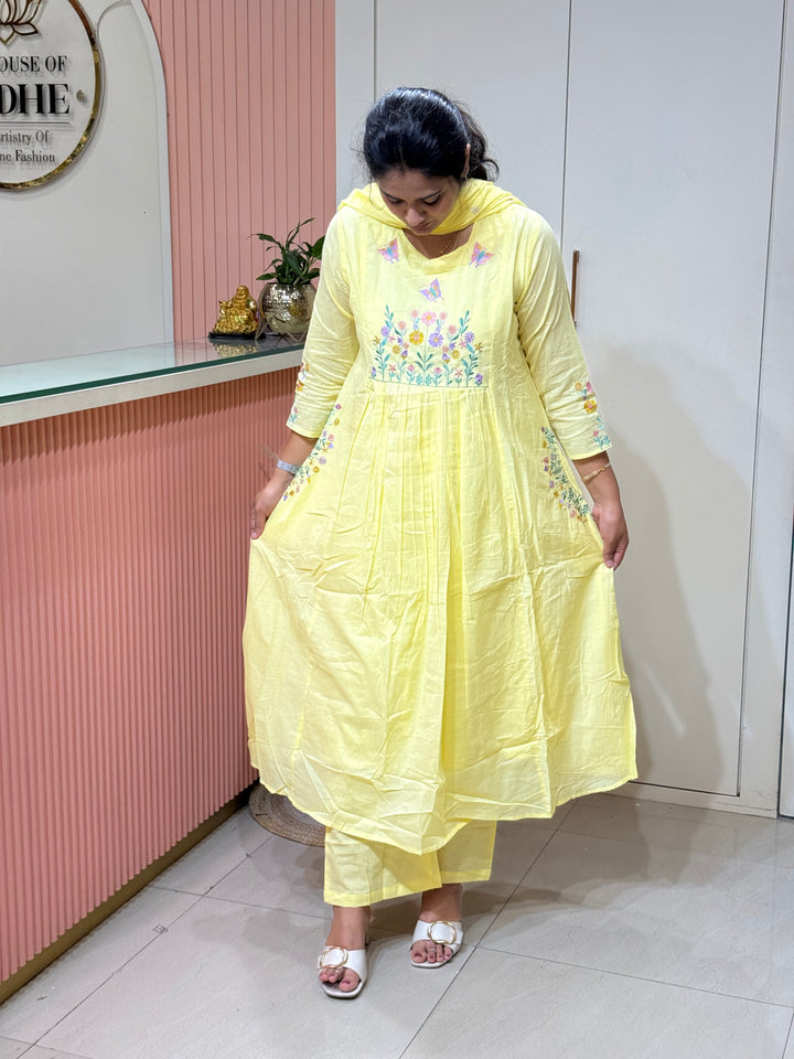 Pure Mul Cotton with embroidery Work (Pockets Available Both Sides)| R190