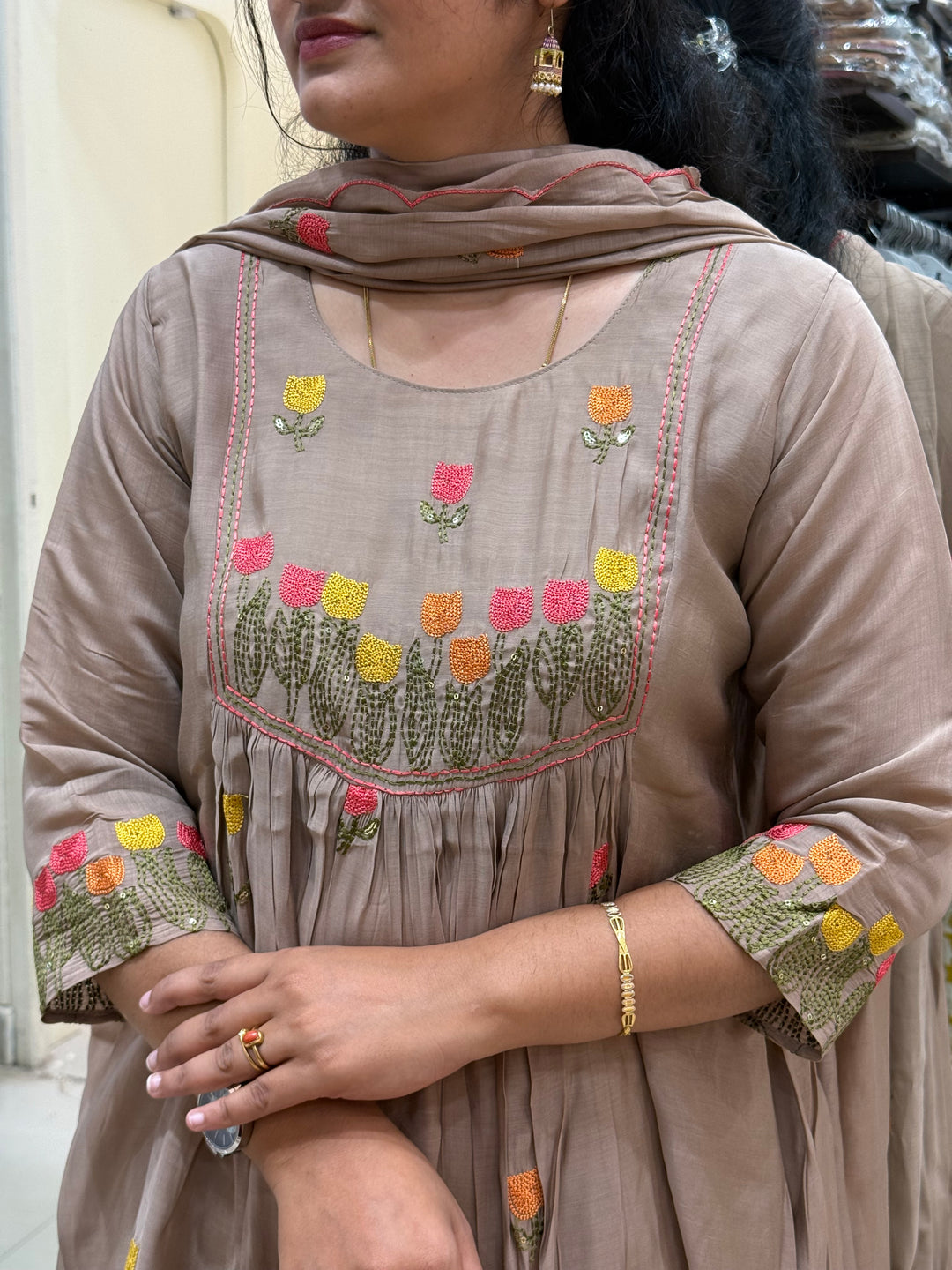 Mul Chanderi Embroidery Collection – Elegant Flare Pattern | R179