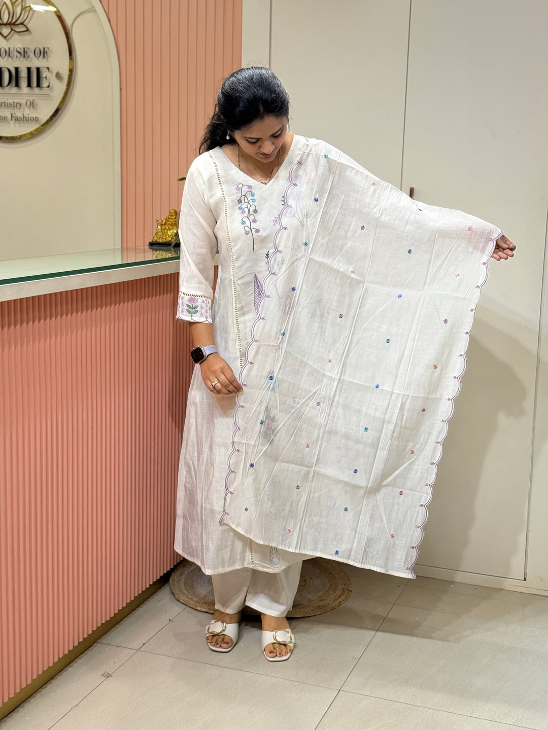 Coral Mul Chanderi Collection with Embroidery work | R179