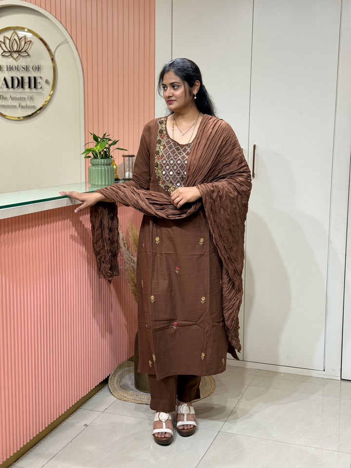 Khadi Cotton 3 Pcs Set Collection | Embroidery and Real Mirror Work | R145