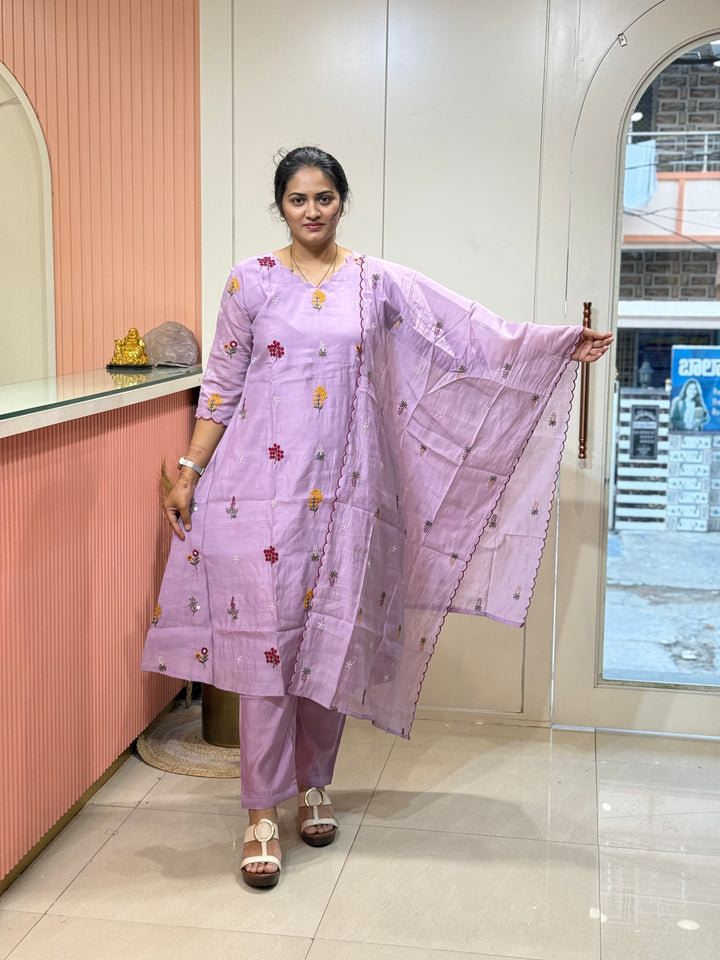 Mul Chanderi Embroidery Collection – Elegant Flare Pattern | R179