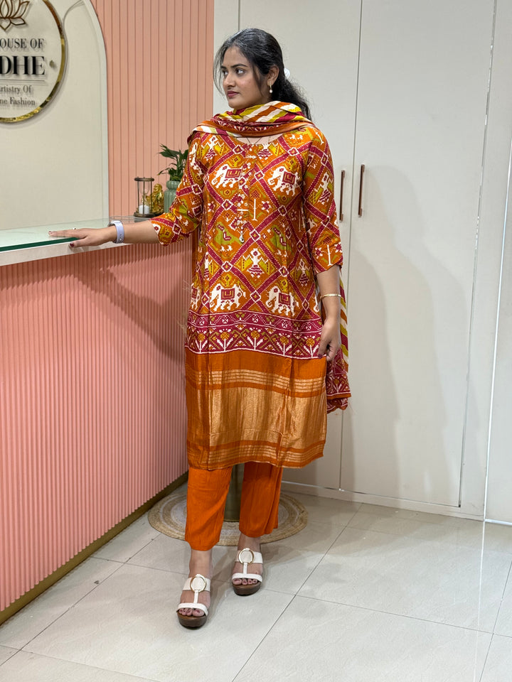 Tusser fabric with Patola design Collection (Cotton Lining )| R227