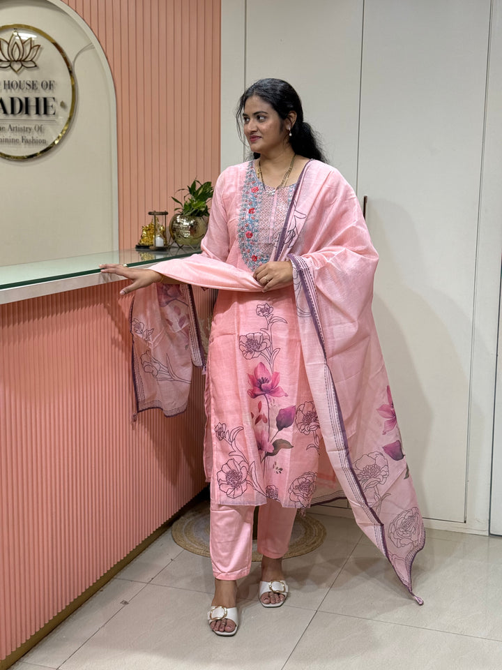 Silk Linen Fabric Collection with Hand Embroidery | R113