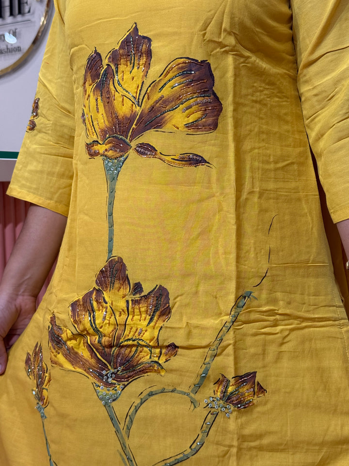 Brush Paint Mul Chanderi Collection With Cutdana Work | R209