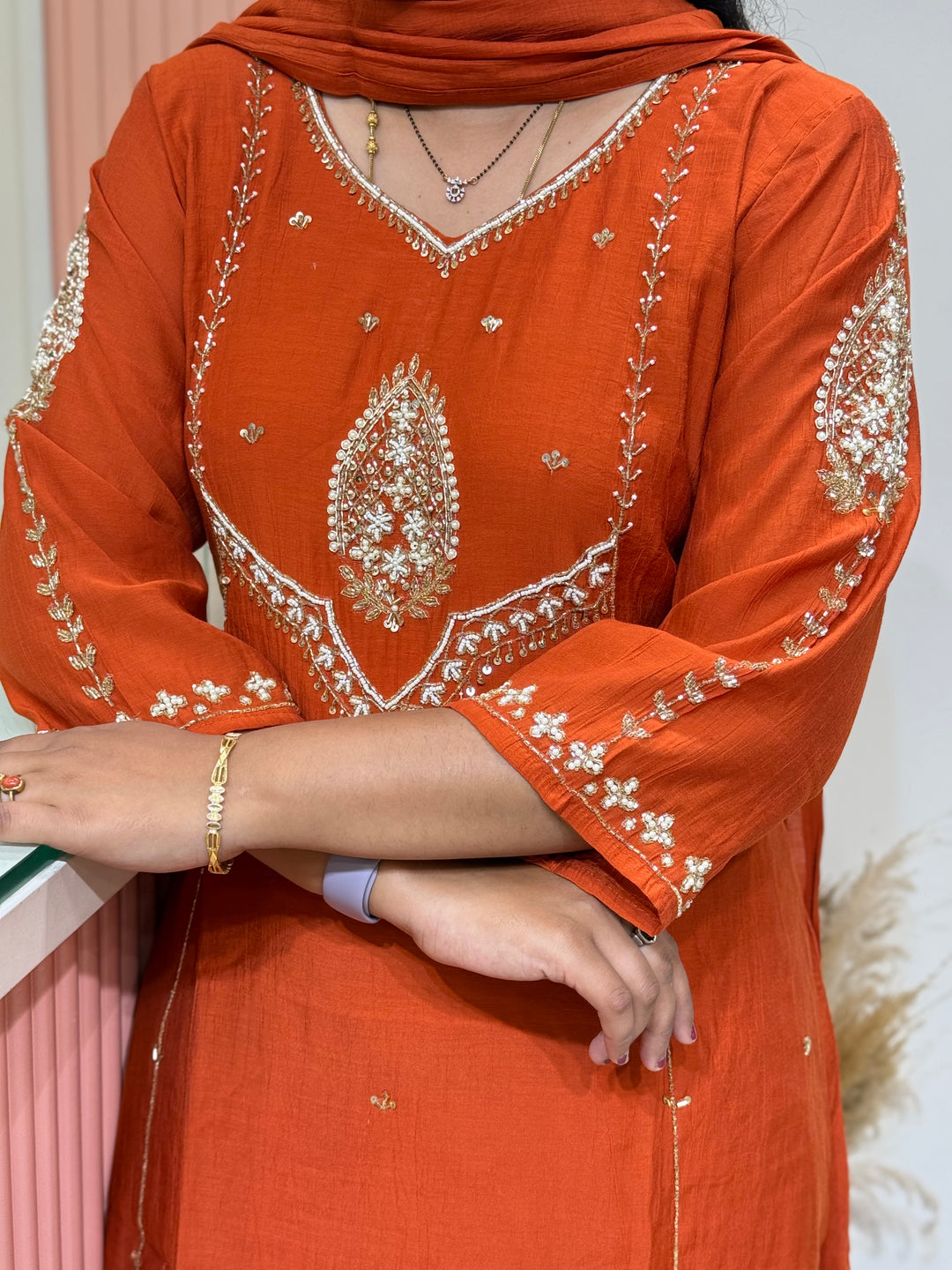 Coral Mul Chanderi with Cut Dana Work | R206