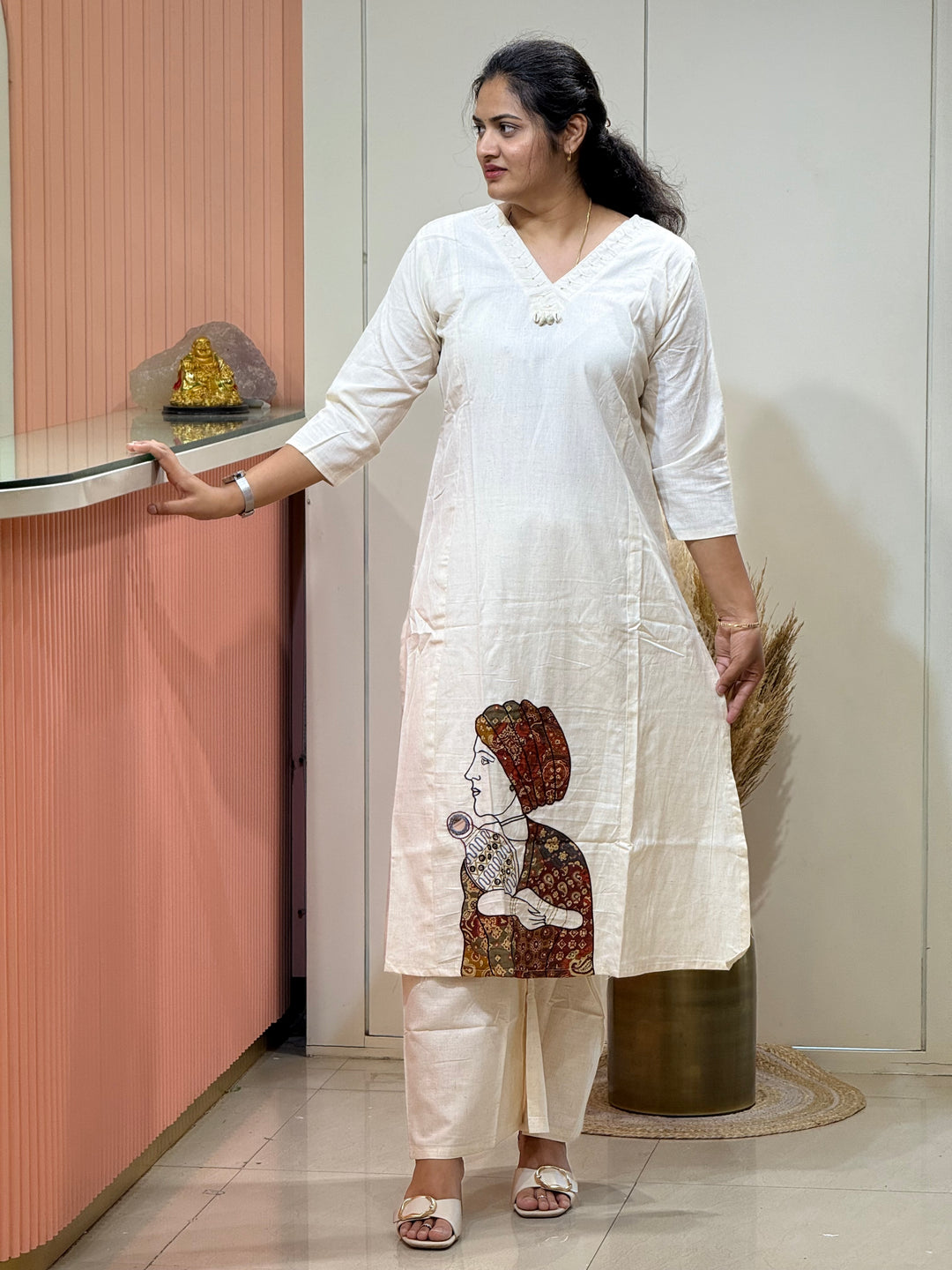 Khadi Cotton 2 Piece Set With Figure Work Daman Design | R137