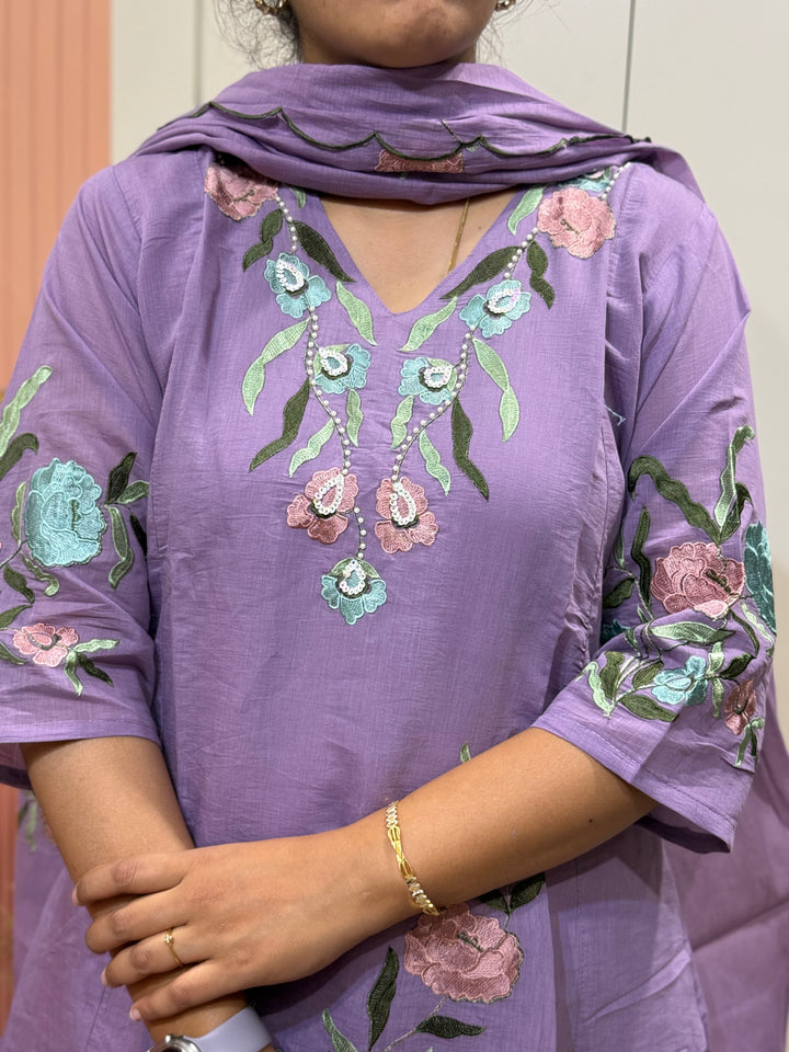 Mul Chanderi Kurta Set with Mul Cotton Lining &amp; Floral Embroidery – RADHE90