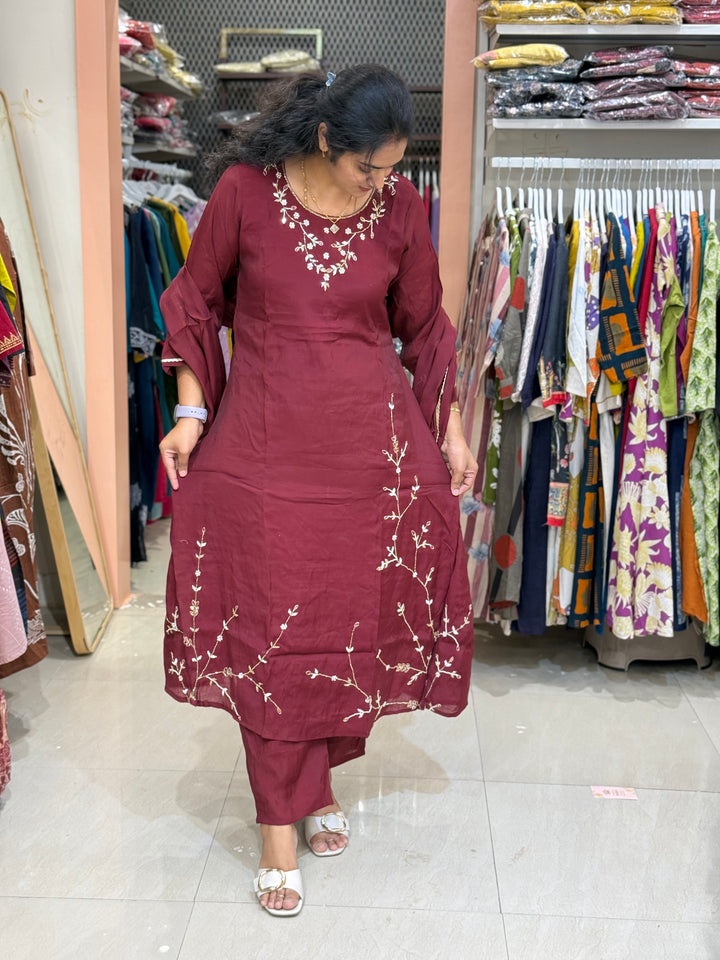 S Mul Chanderi 3 Pc Suit Collection Semi Party Wear| R138