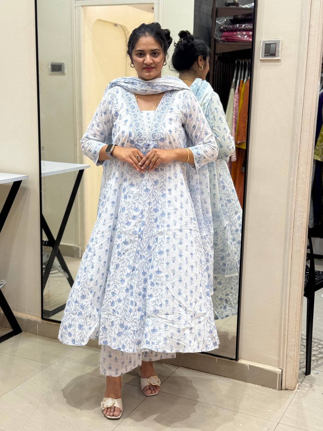 Cotton Dress with Cotton Lining – Summer Collection (White Base) | R113