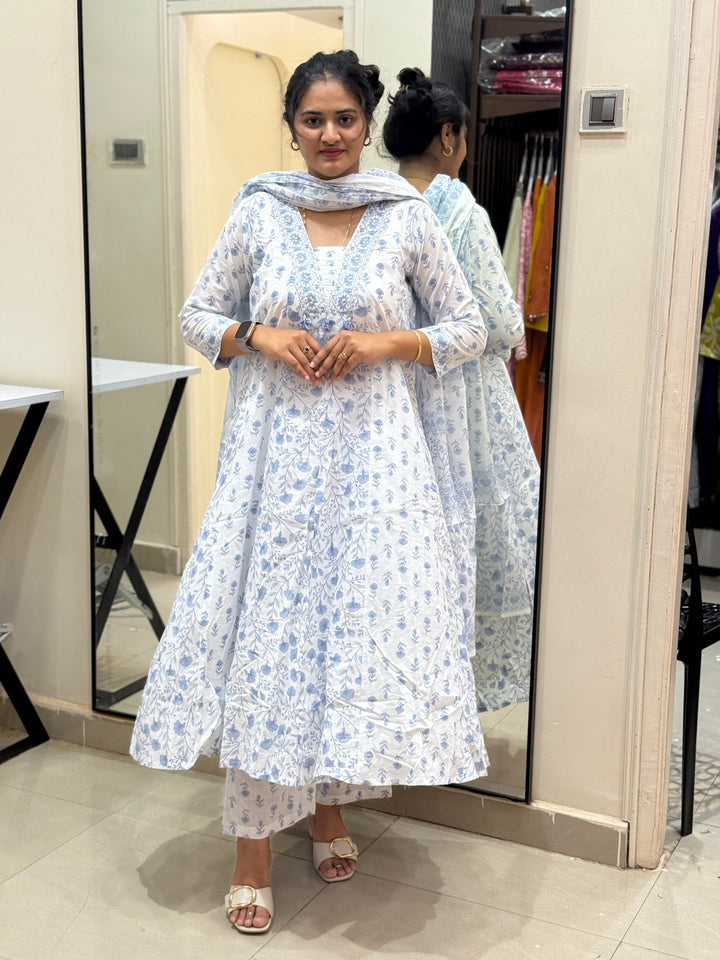 Cotton Dress with Cotton Lining – Summer Collection (White Base) | R113