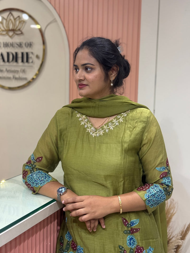 Pure Banarasi Mul Chendheri 3pcs kurthi set | R218