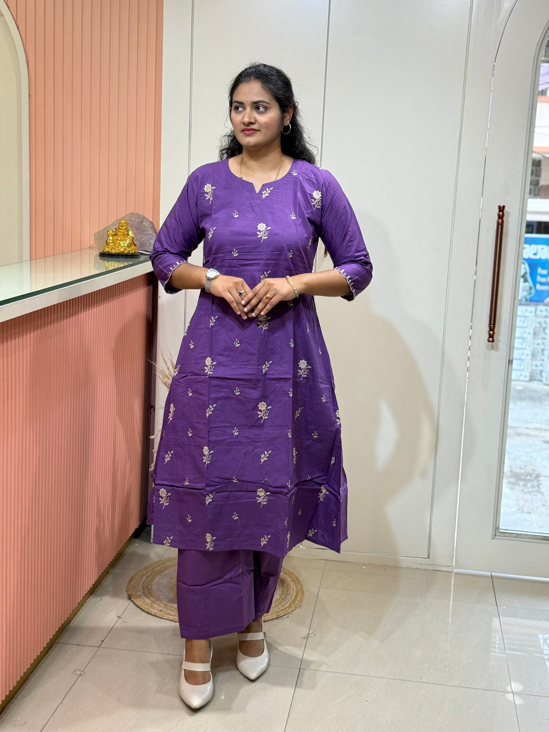 Cotton A-Line 2 Pc Kurta Set – Embroidered Collection | R137