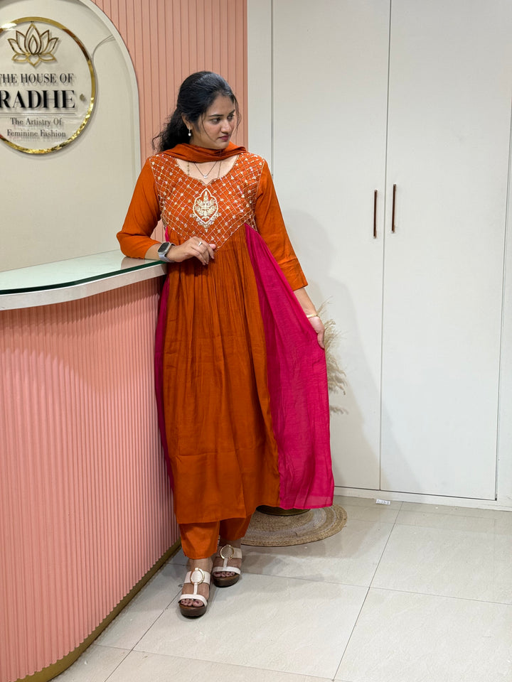 Coral Mul Chanderi with Cut Dana Work | R206
