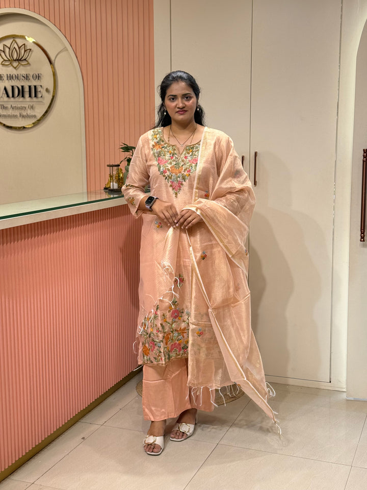 Zari Kota fabric with Hand Embroidery work (Cotton Lining) | R179