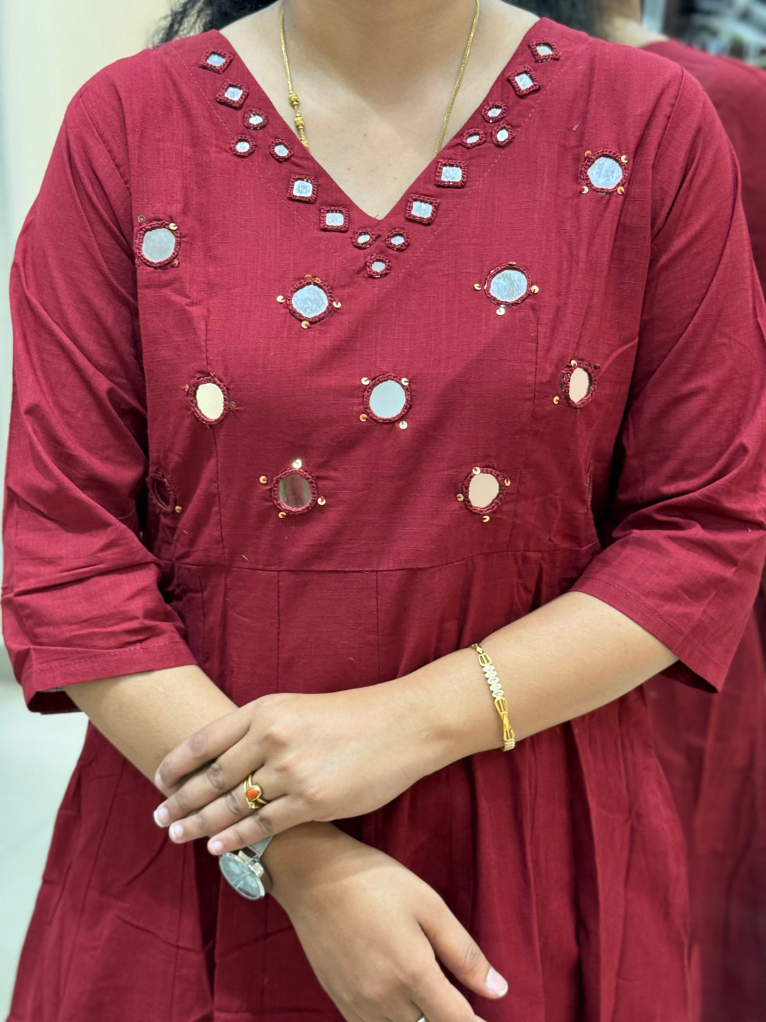 Pure Cotton Kali Pattern 2 Piece Set With Plazo Pant &amp; Real Mirror Work | R186