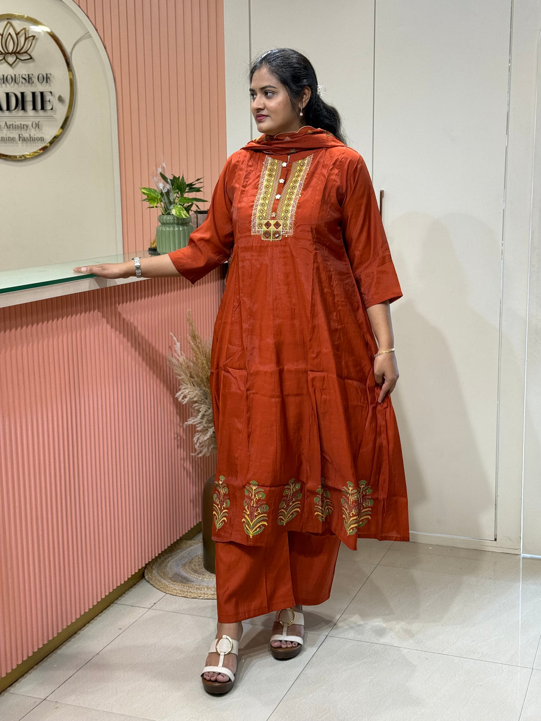 Mul Chanderi Collection with High neck | R216