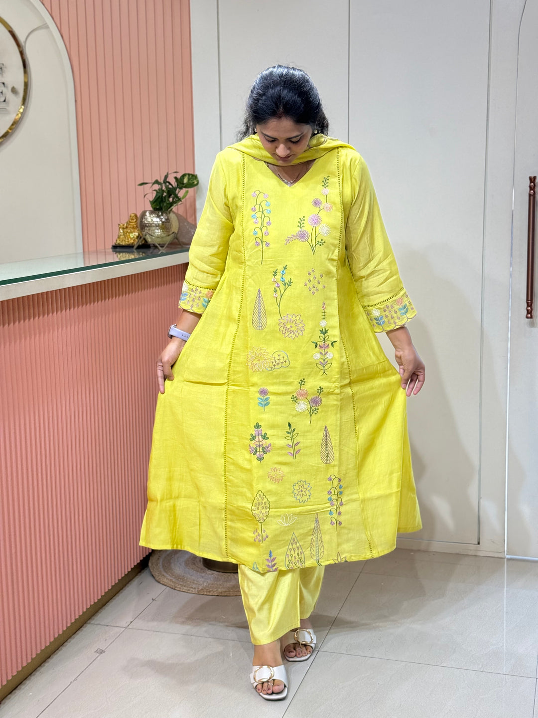 Coral Mul Chanderi Collection with Embroidery work | R179