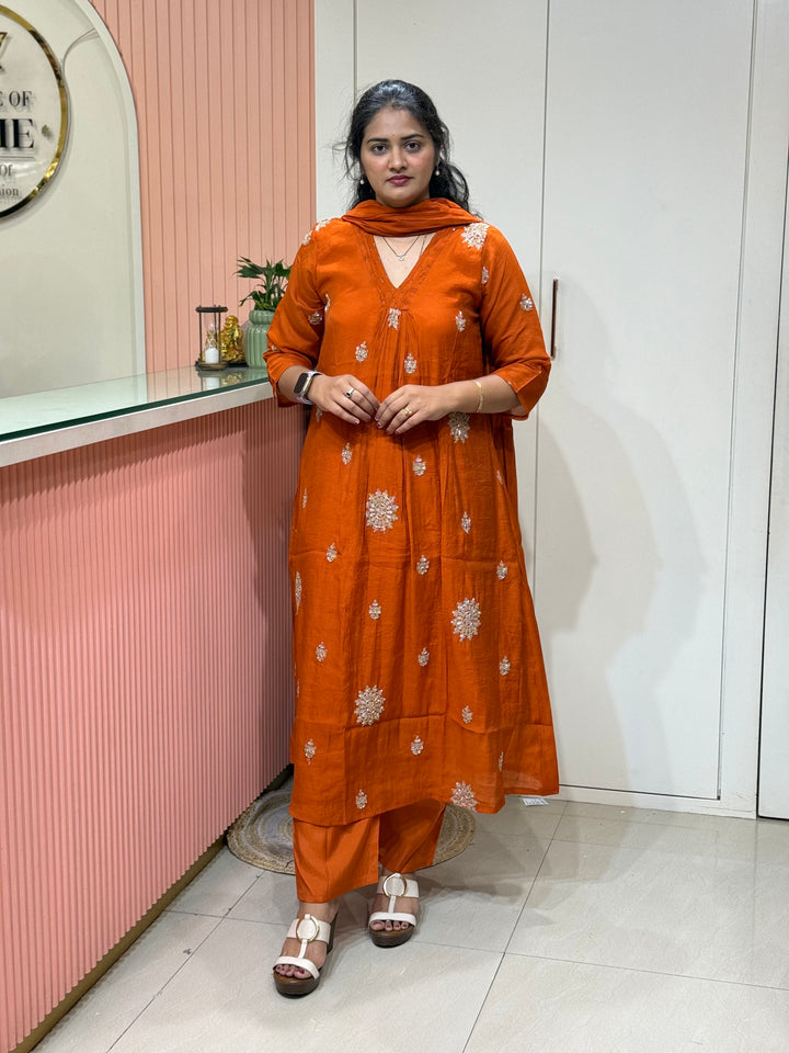 Coral Mul Chanderi Collection Semi Party Wear (Cut Dana &amp; bead Work) A -Line Pattern | R214