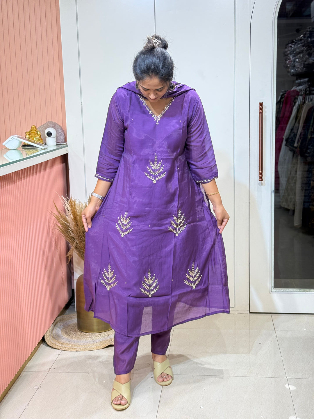 S Mul Chanderi 3 Pc Kurta Set | Semi Party Wear (New Arrivals)| R138