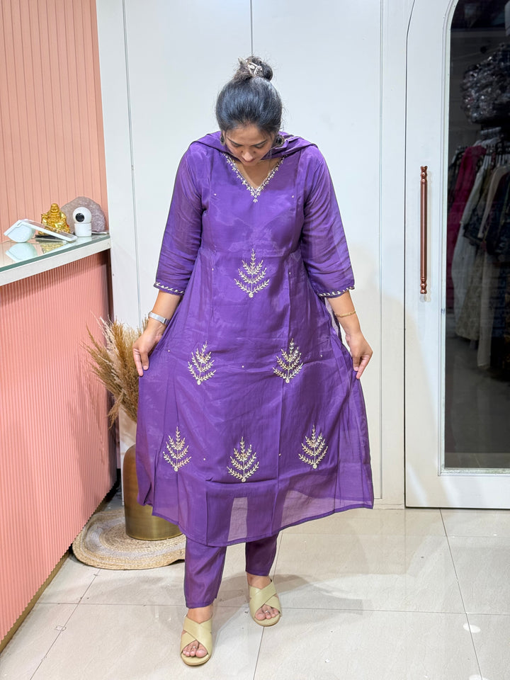 S Mul Chanderi 3 Pc Kurta Set | Semi Party Wear (New Arrivals)| R138