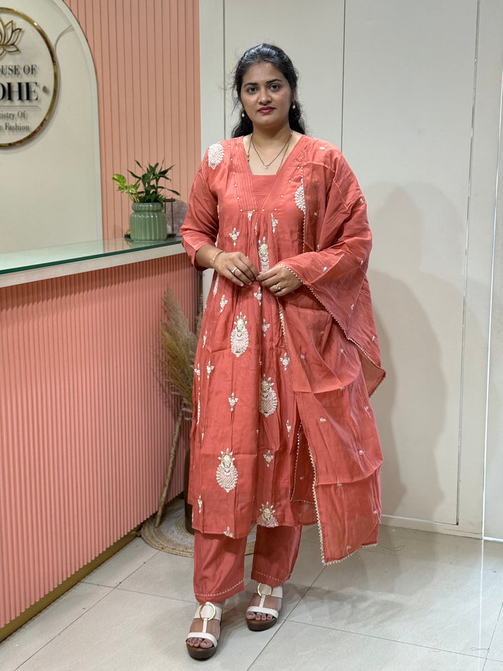 Pure Mul Chanderi handwork collection A Line Pattern | R229