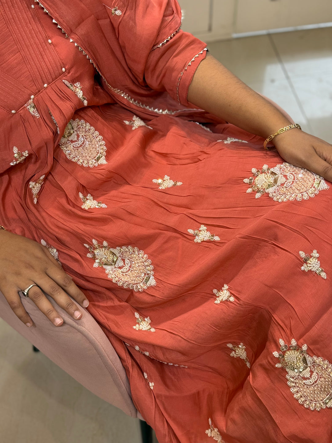 Pure Mul Chanderi handwork collection A Line Pattern | R229