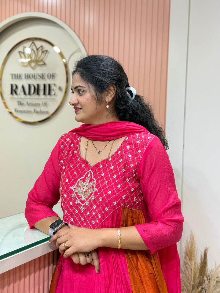 Coral Mul Chanderi with Cut Dana Work | R206