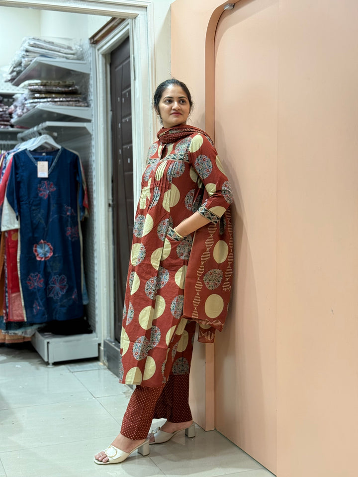 Pure 60-60 Cotton 3 Pc Collection With Polka Dot Palazzo| R182