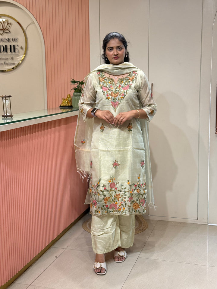 Zari Kota fabric with Hand Embroidery work (Cotton Lining) | R179