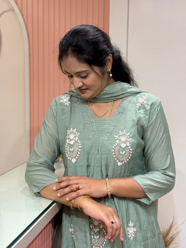Mul Chanderi With Cut Dana and Zardosi Semi Party Wear Collection | R206
