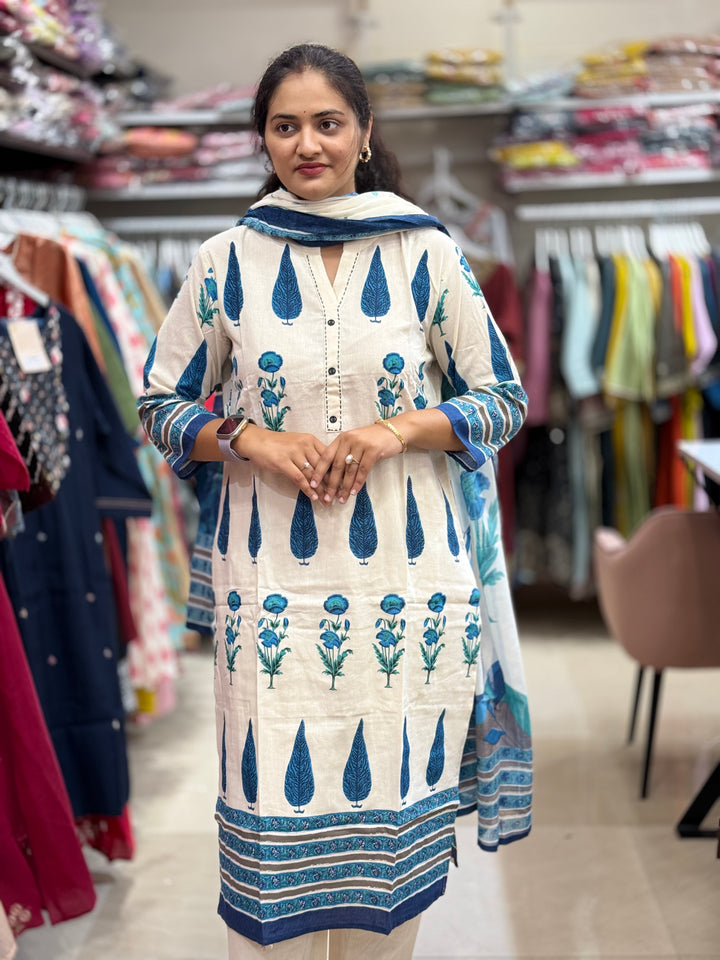 Khadi Cotton 3 Pc Kurta Set – Flowy Collection | R156