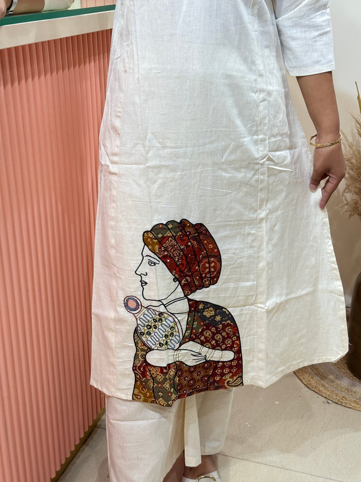 Khadi Cotton 2 Piece Set With Figure Work Daman Design | R137