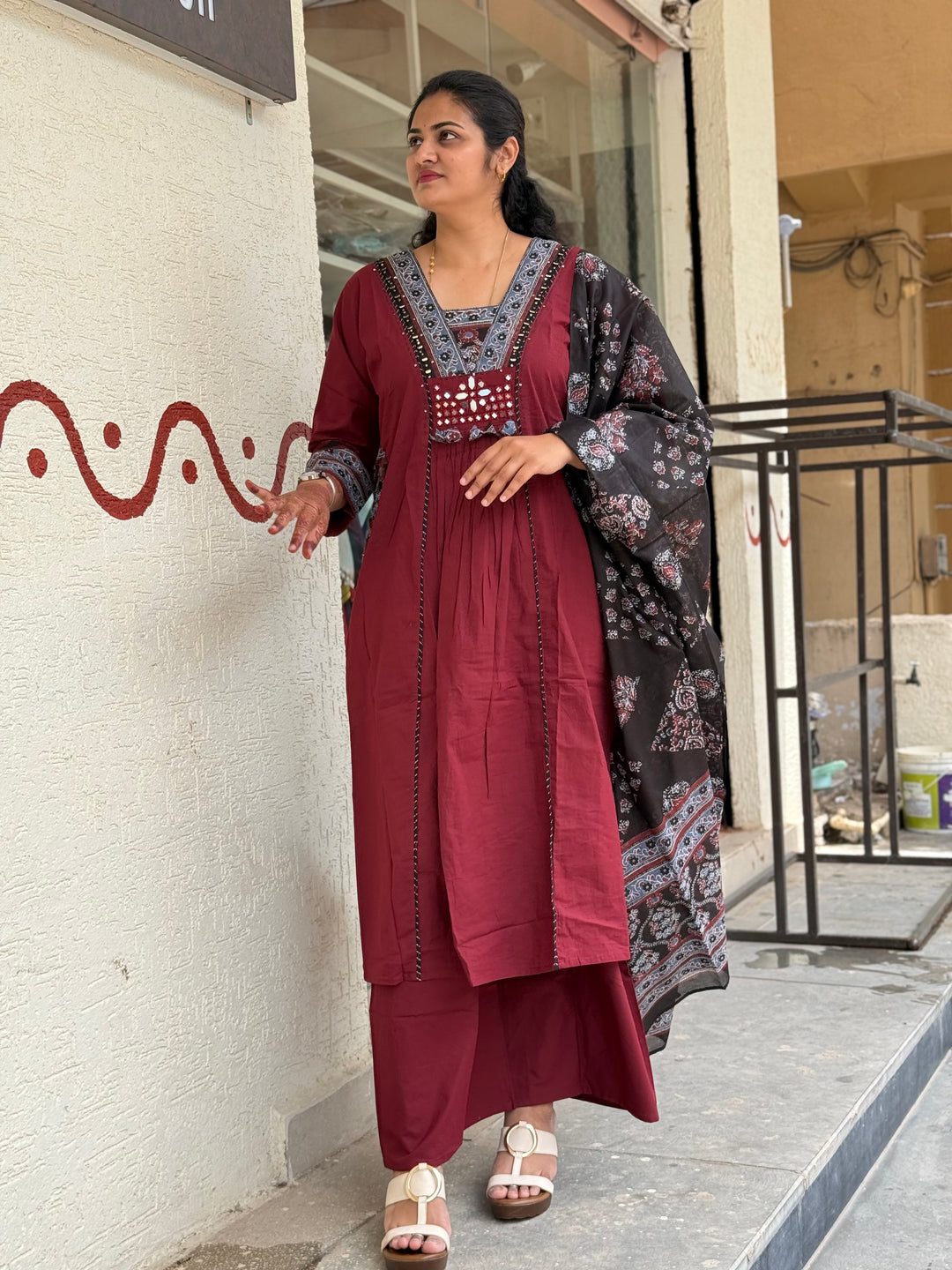 Cotton Yoke Pattern Collection – Real Mirror Work &amp; Pocket Patch | R173