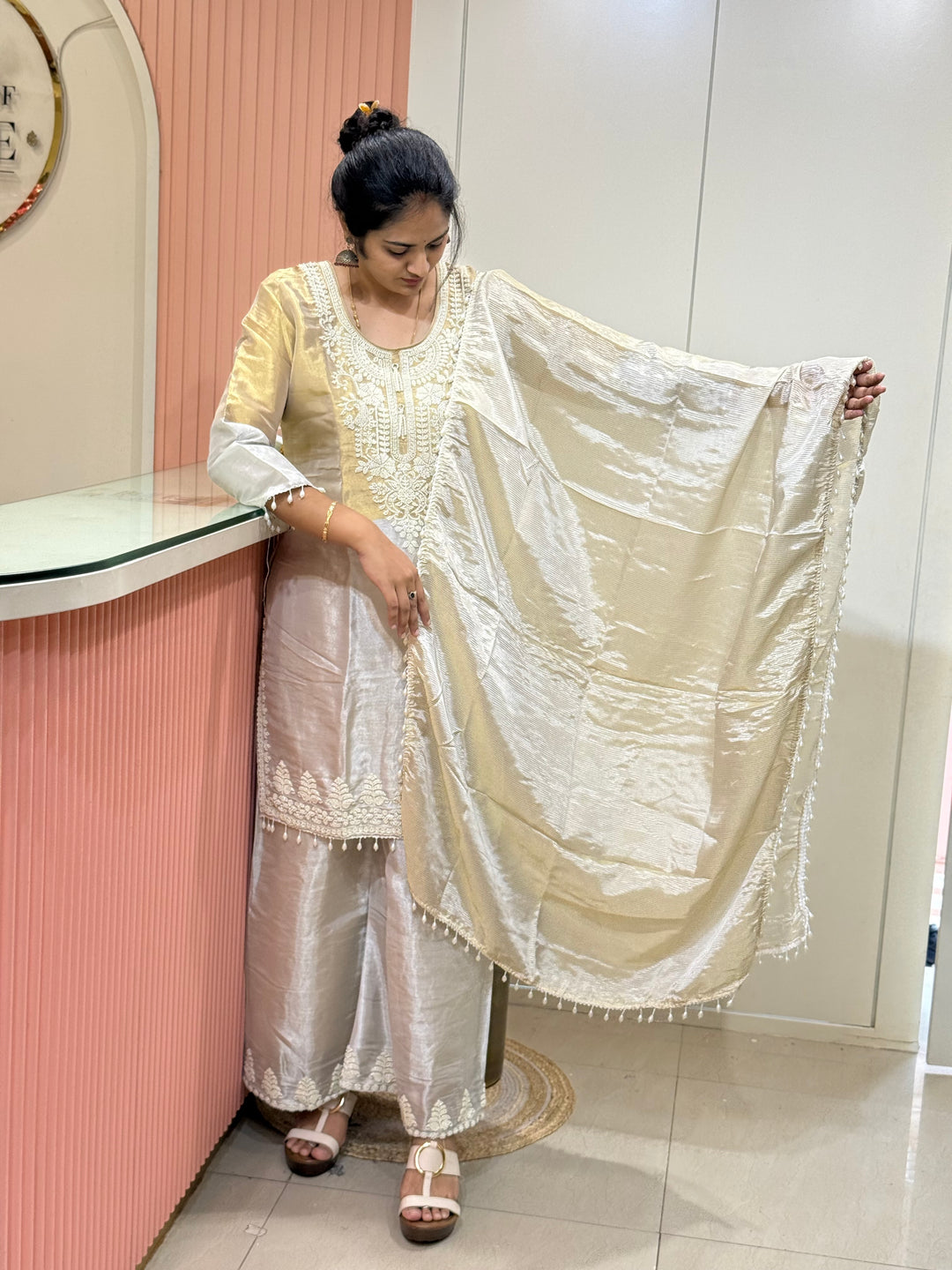 Tissue Fabric Designer Suit – Moti Work Collection | R148