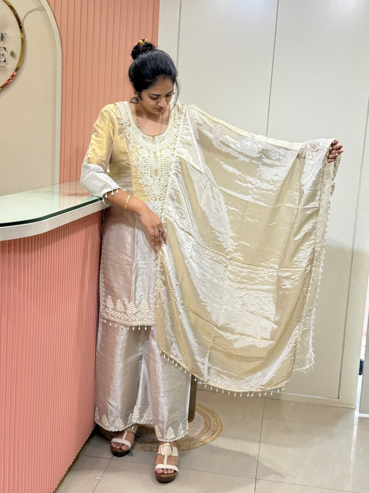 Tissue Fabric Designer Suit – Moti Work Collection | R148