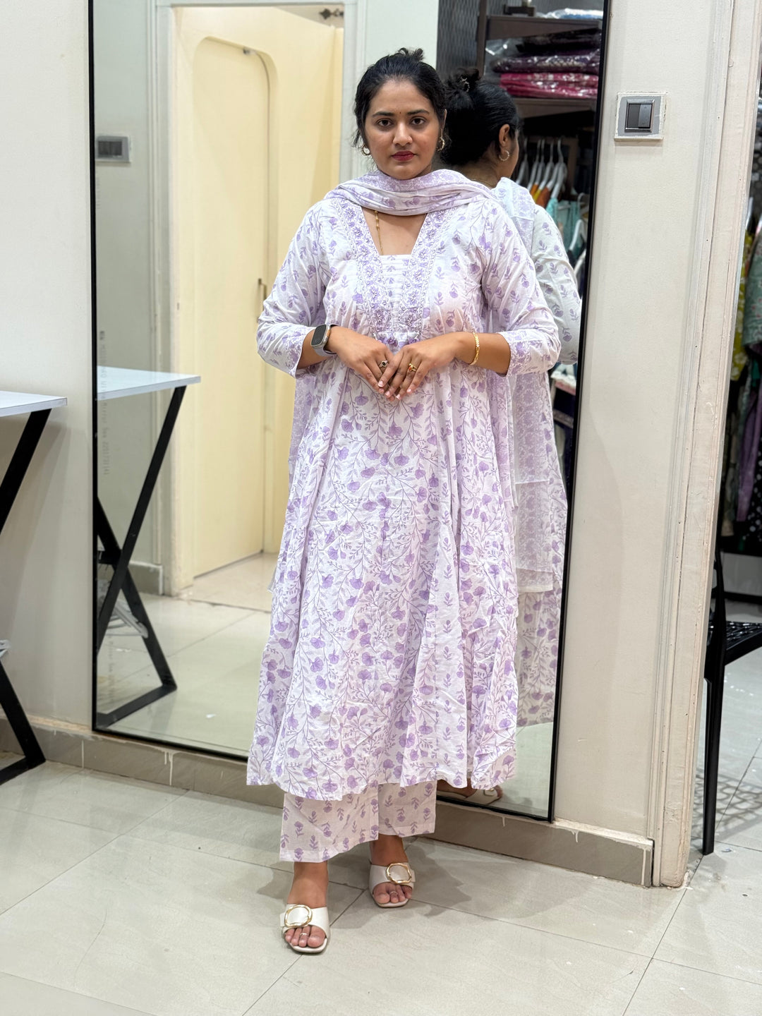 Cotton Dress with Cotton Lining – Summer Collection (White Base) | R113
