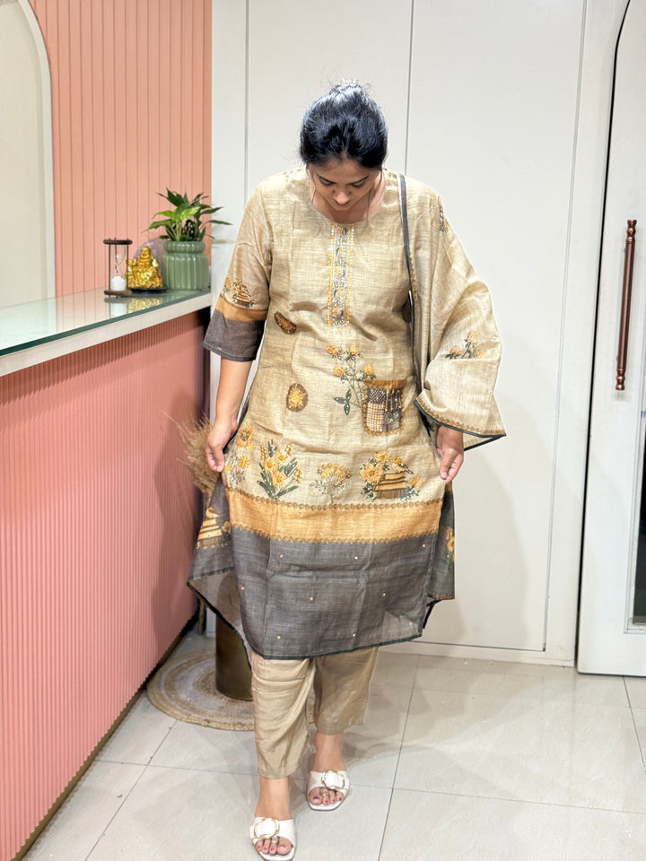 Pure Jamdhani Designer 3 Pcs Set Collection (Cotton Lining)| R211